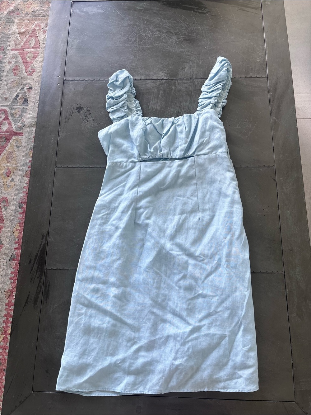 4SI3NNA Light Blue Ruched-Strap Mini Dress